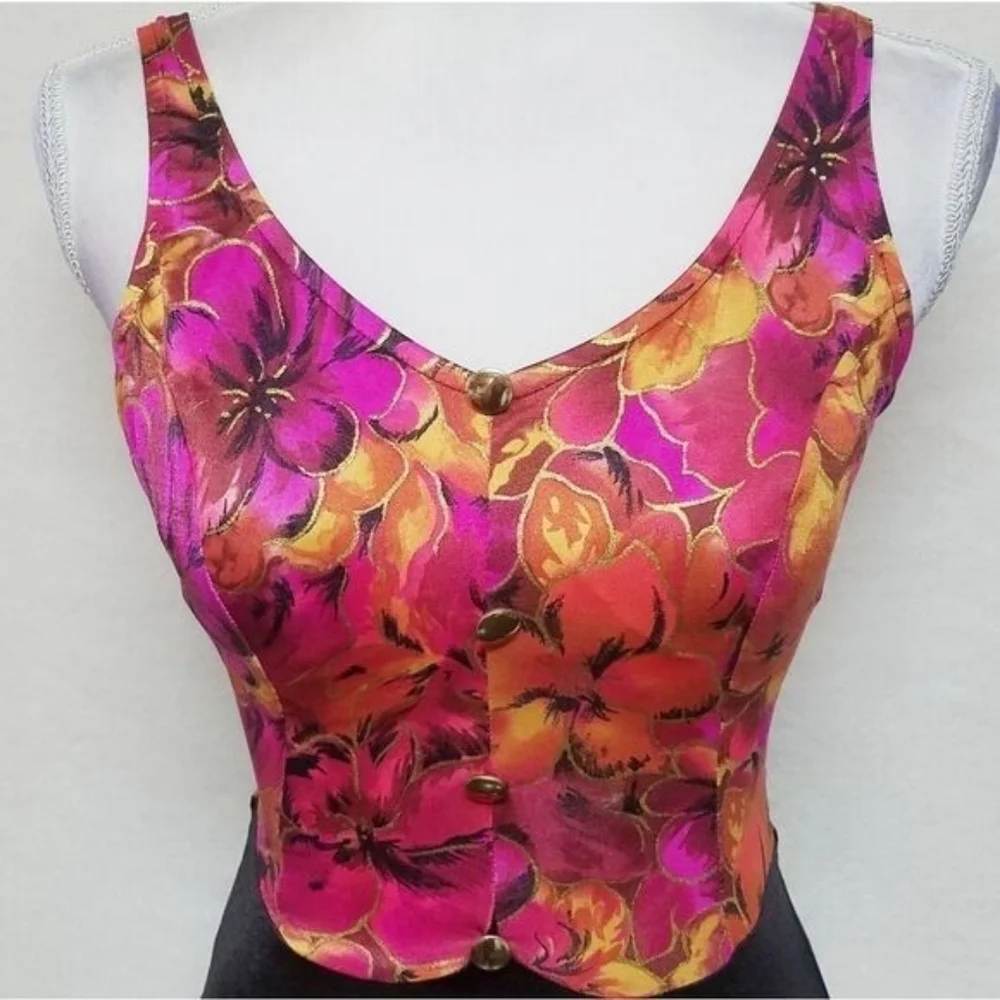 Jantzen Vintage Gold Foil Floral Black Colorblock Backless One-piece Swimsuit 12